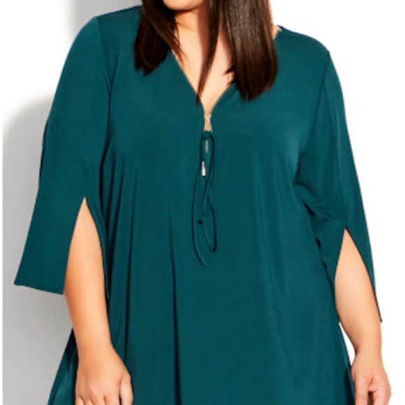 Arna York Womens Size 20 Zip Front Pullover Blouse Teal Blue Gold Tone 3/4 Sleev - Picture 1 of 10